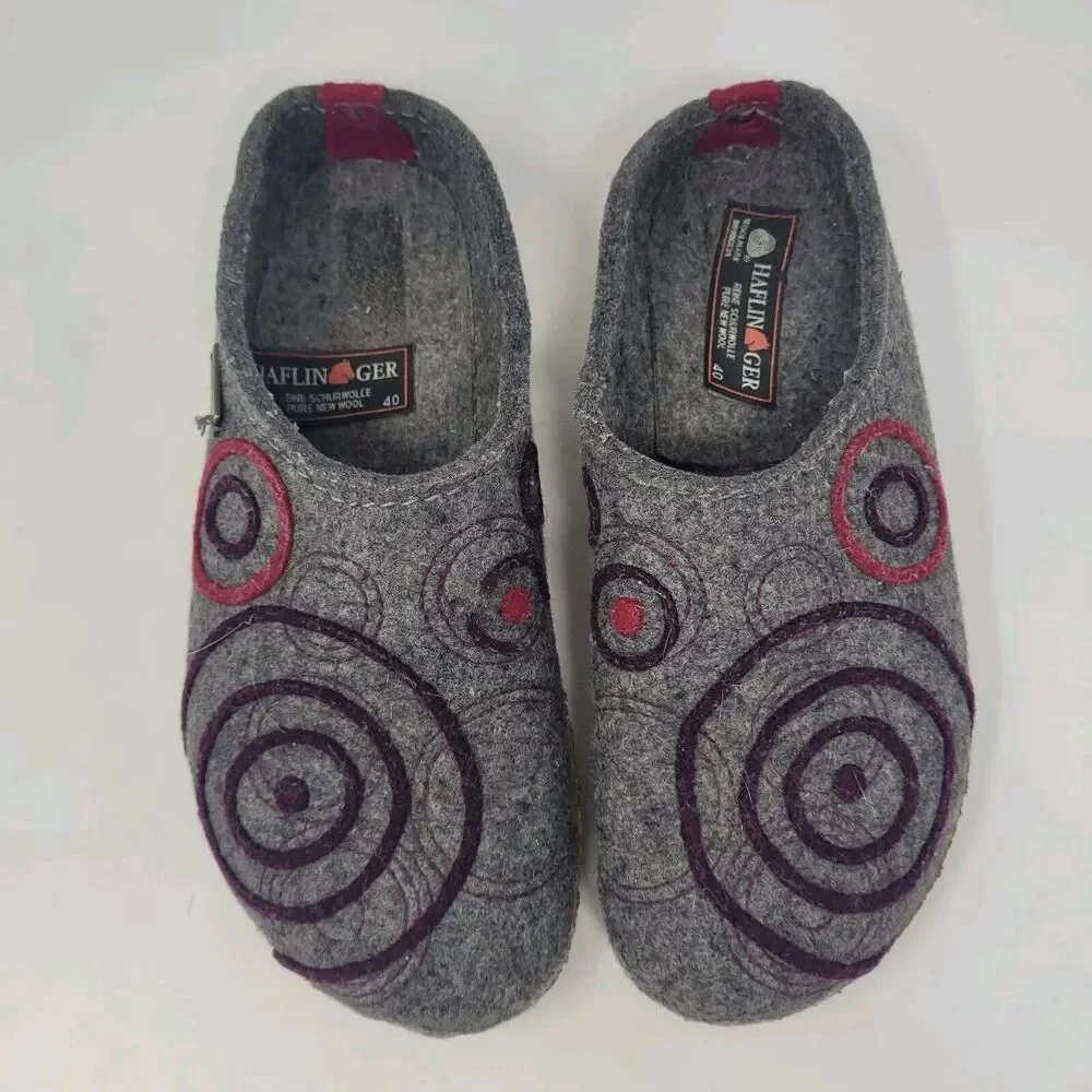 Haflinger Clogs EU40 US9 Gray Wool Felt Swing Swirls Geometric Slippers Slip On - Picture 4 of 11